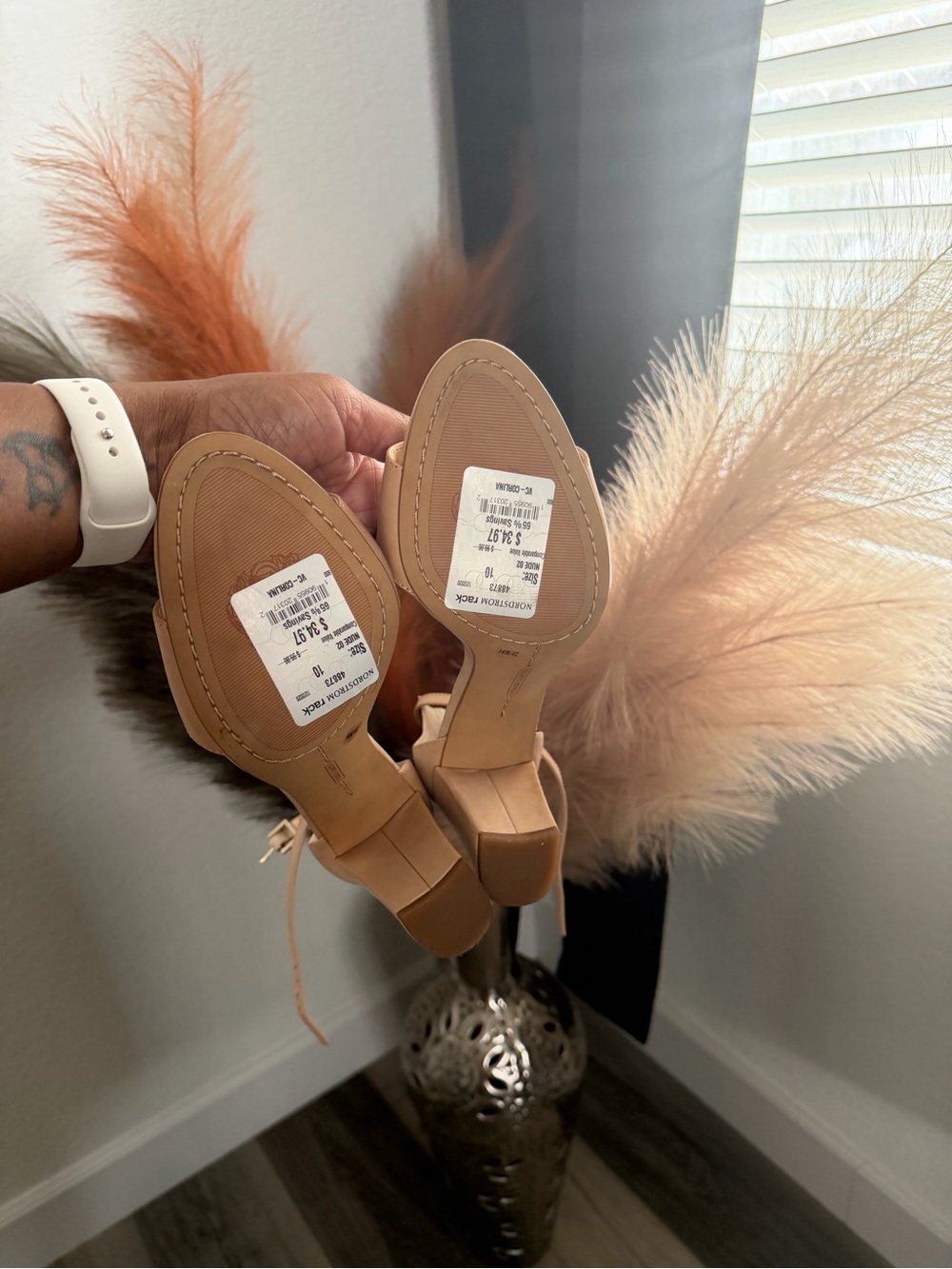 Vince Camuto Beige Strappy Block Heel Sandals